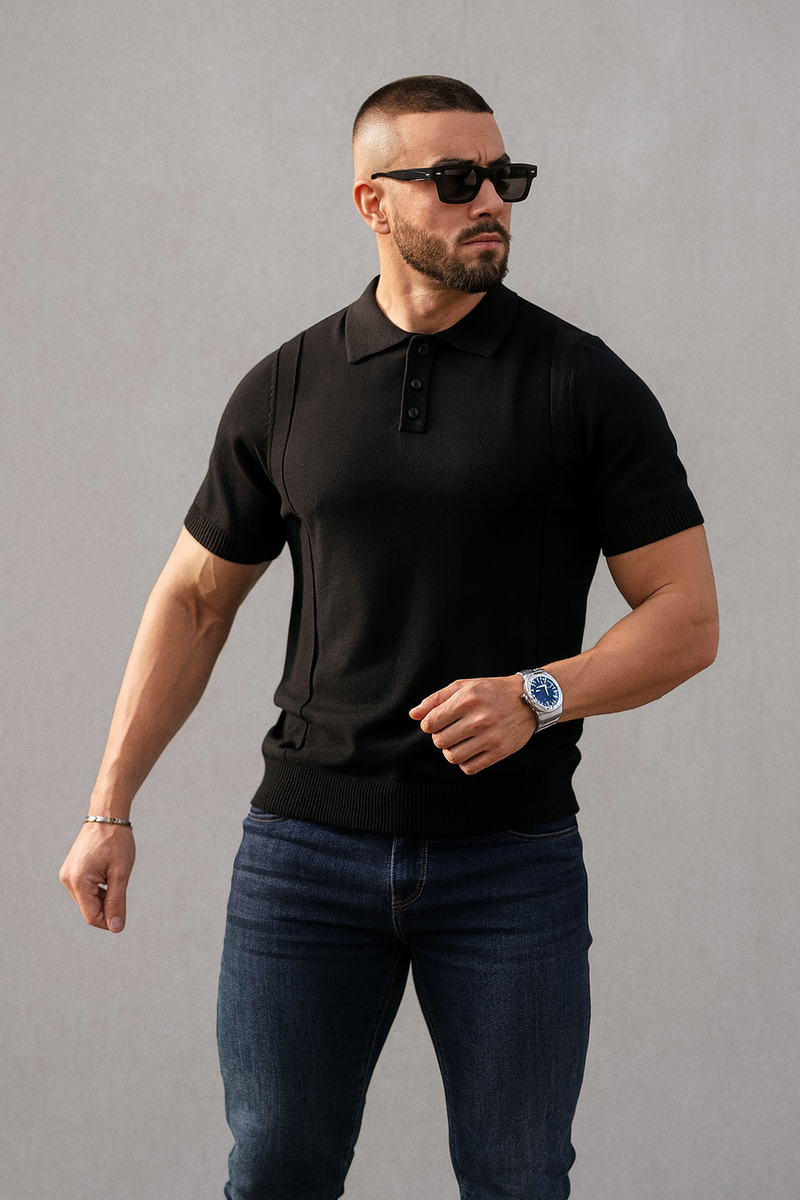 The Apex Knit Polo - Black